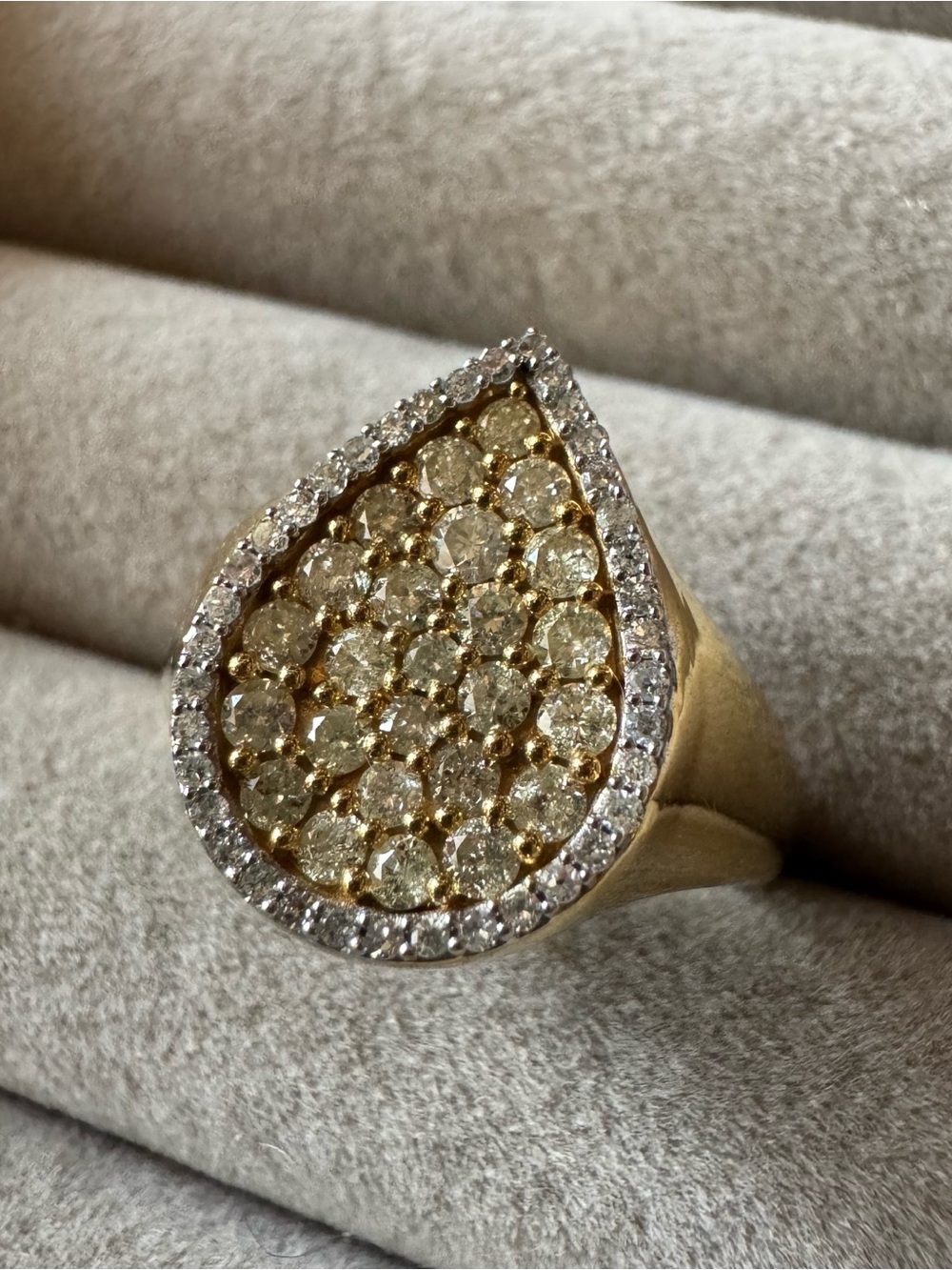 1.00 CTW Natural Yellow & White Diamond Pear Ring 14K YG 925 Size 8